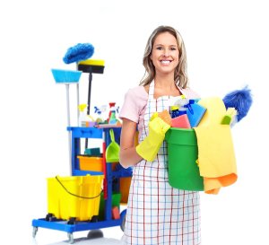 woman with cleaning supplies