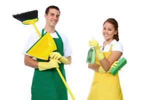 two people in cleaning gear